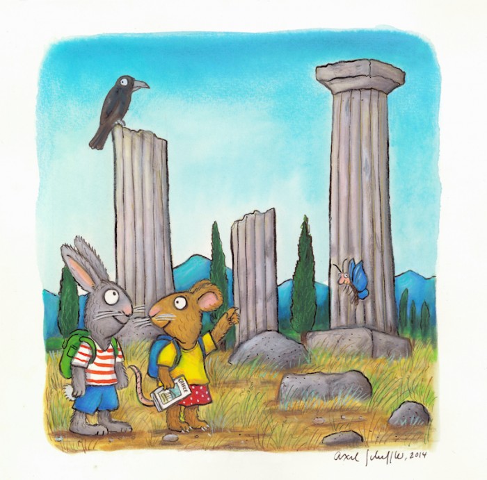 Ο Axel Scheffler μας χάρισε μια πρωτότυπη εικόνα, με τους δύο ήρωες, Τικ και Τέλα, στην Ελλάδα.